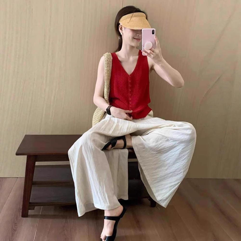 Dopamine Red Thai Style Unique and Beautiful Small Camisole Vest Cardigan Women's Summer Outer Sleeveless Top