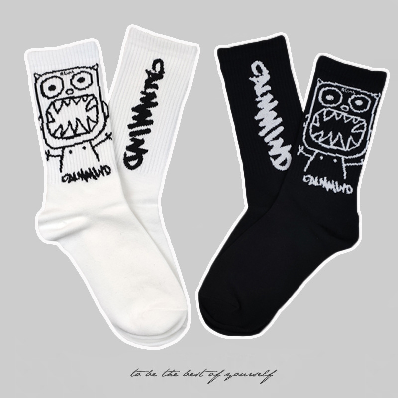 Socks Men's Trendy Hip-Hop Street Basketball High-Top Cartoon Sports Socks Korean Ins Female Couple Mid-Calf Stockings