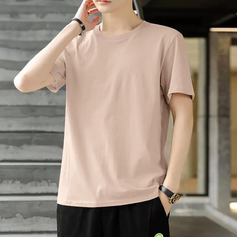 夏用の男性用純綿半袖Tシャツ、薄手、スリム、ラウンドネック、無地、トレンディ、若者と中年のカジュアルベース、快適で通気性があります。|undefined