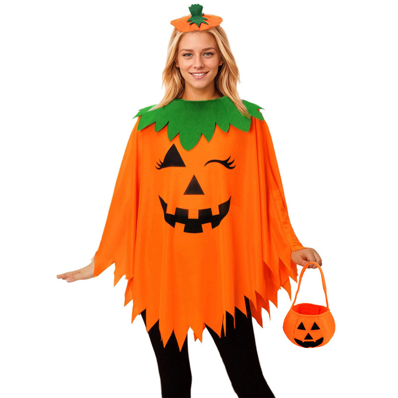 ハロウィーンパーティー大人子供カボチャ衣装マントケープカボチャ波ケープカボチャキャップカチューシャセット|undefined