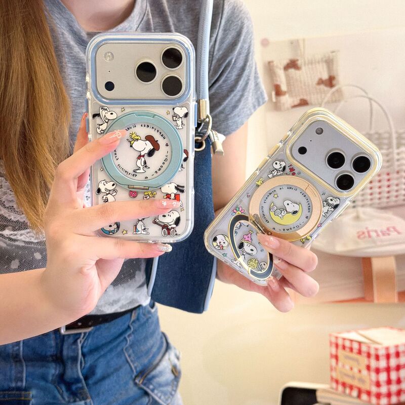 Suitable for Apple 17 Pro Max cartoon 360 air cushion edge strip Snoopy 16 Pro 360 stand protective case Suitable for Apple 17 Pro Max cartoon 360 air cushion edge strip Snoopy 16 Pro 360 stand protective case