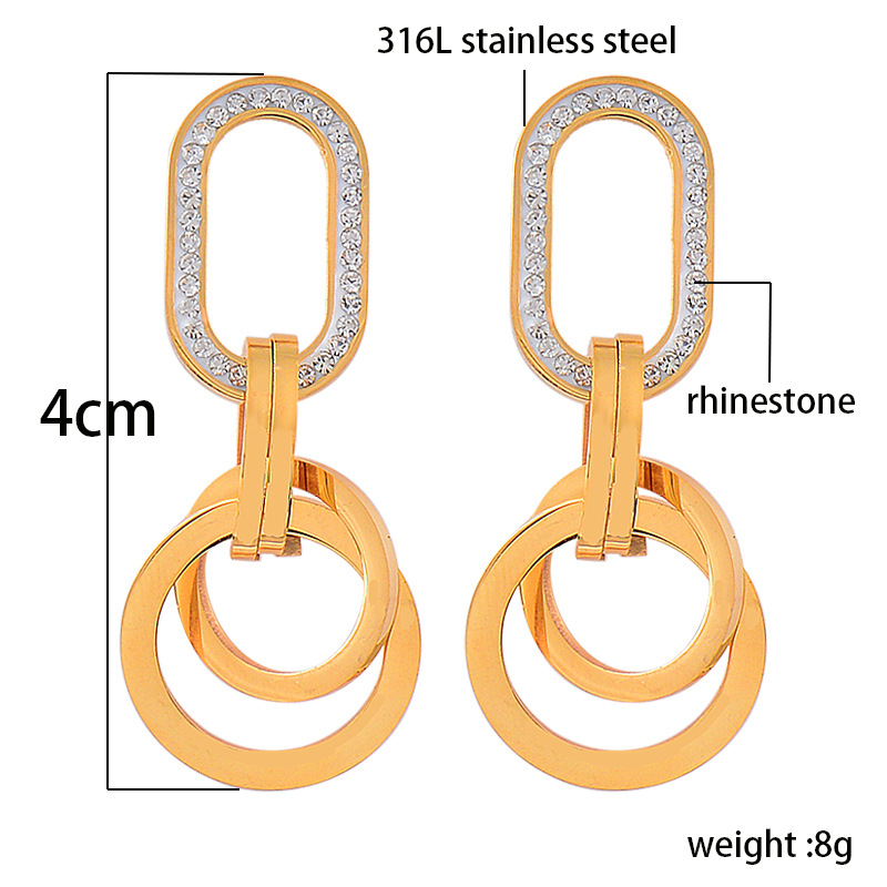 Fashion Geometric Titanium Steel Gold Plated Rhinestones Earrings 1 Pair