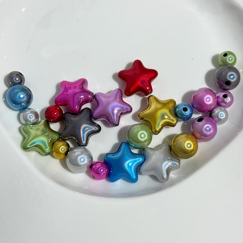 亚克力彩色镀彩五角星竖孔串珠  亚克力新款手机绳车挂钥匙扣配件