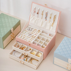 Three-layer jewelry box multi-functional accessory storage box with double drawers necklace ring earring bracelet accessory box