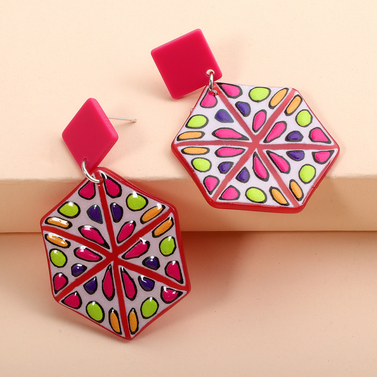 Acrylic Geometric Pink Pendant Earrings display picture 3