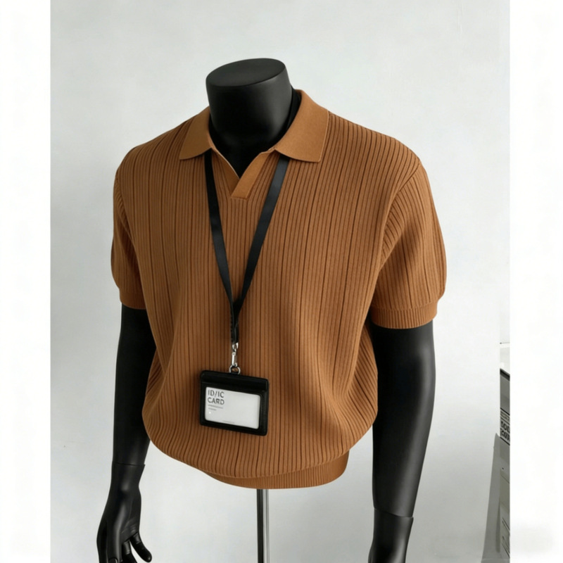 American-Style Textured Old Money Style Knit Polo Collar Short-Sleeve Men's Summer Slim-Fit Cropped Top with a Cool Feel