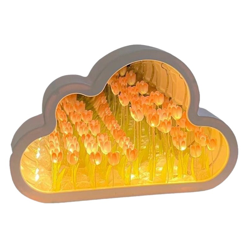 Tulipán nube noche luz escritorio luminosa decoración DIY flor espejo linterna regalo creativo del Día de San Valentín