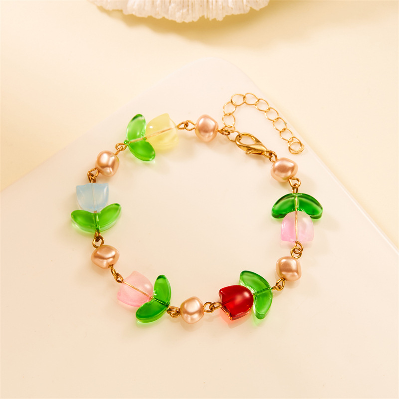 IG Style Flower Imitation Pearl Alloy Resin Women's Bracelets display picture 8