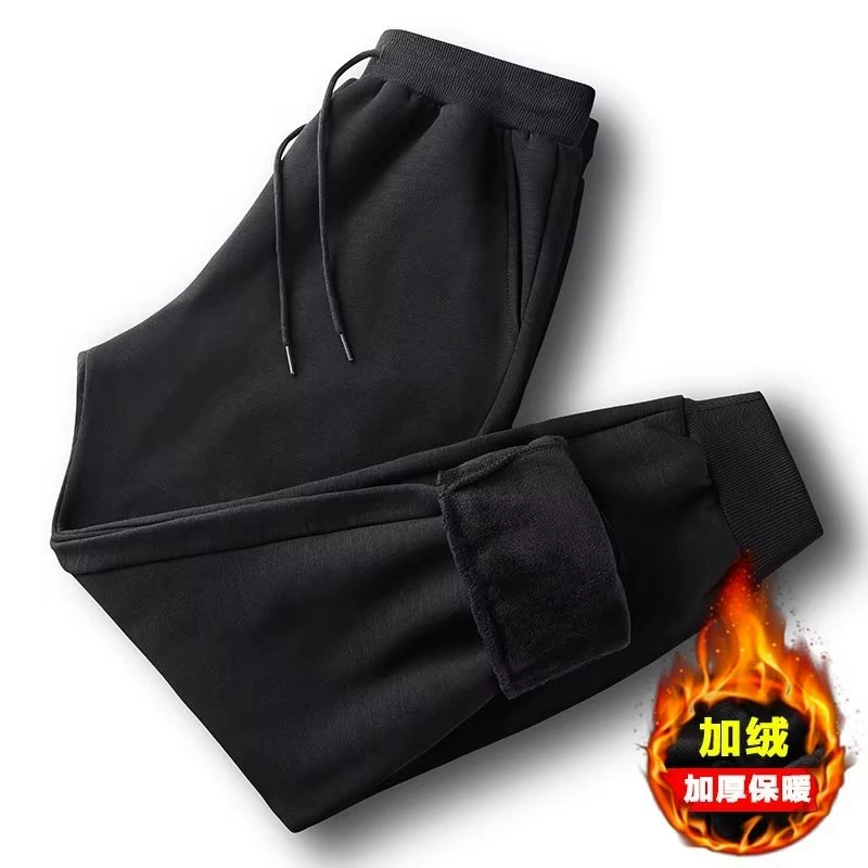 Men's demi-season velvet keep warm sports trousers, Korean style, plus size, 320 gram