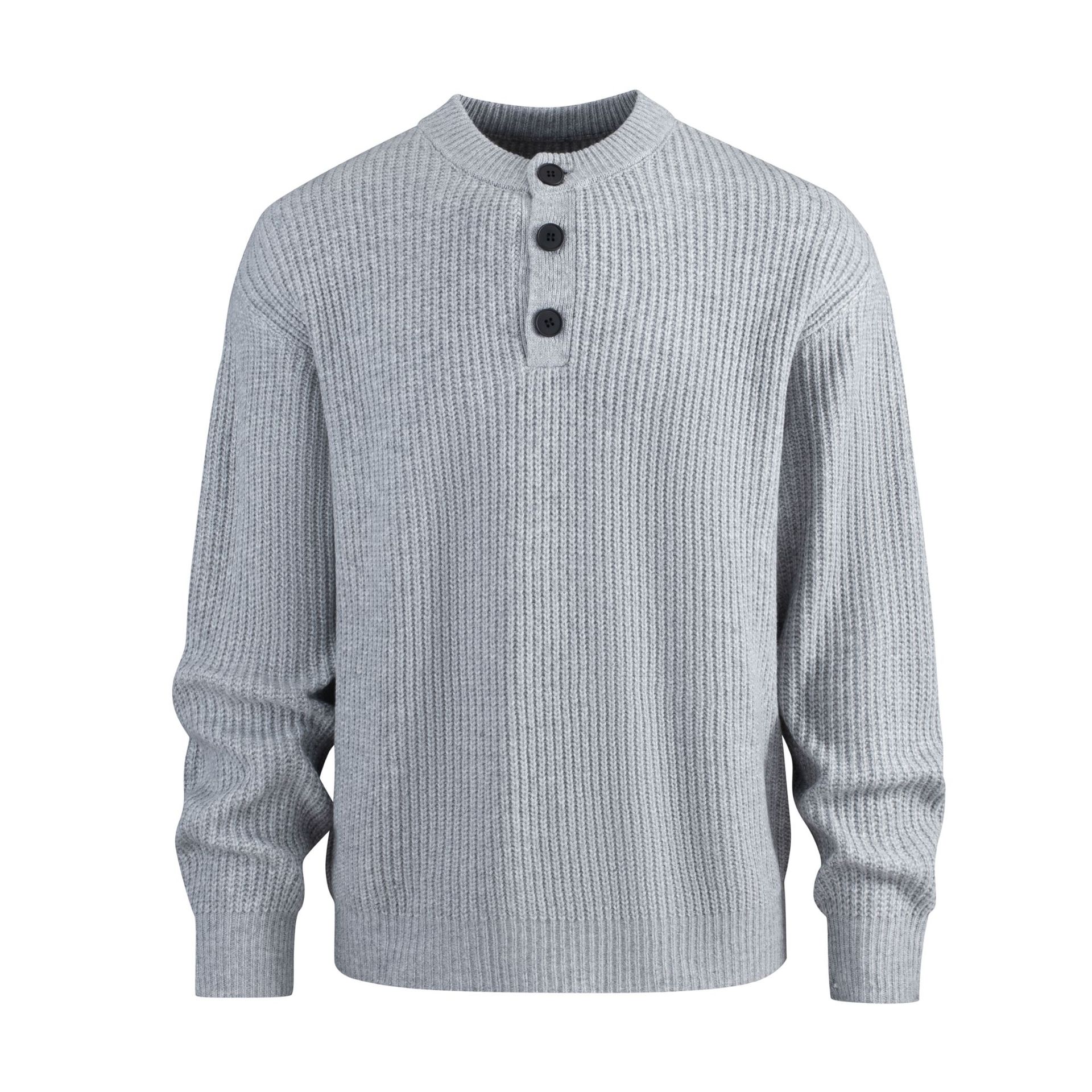 Pull homme à col en V boutonné - Pull en maille coupe ample rétro pour l'automne et l'hiver (Noir/Gris, S/M/L/XL)_voghion.com