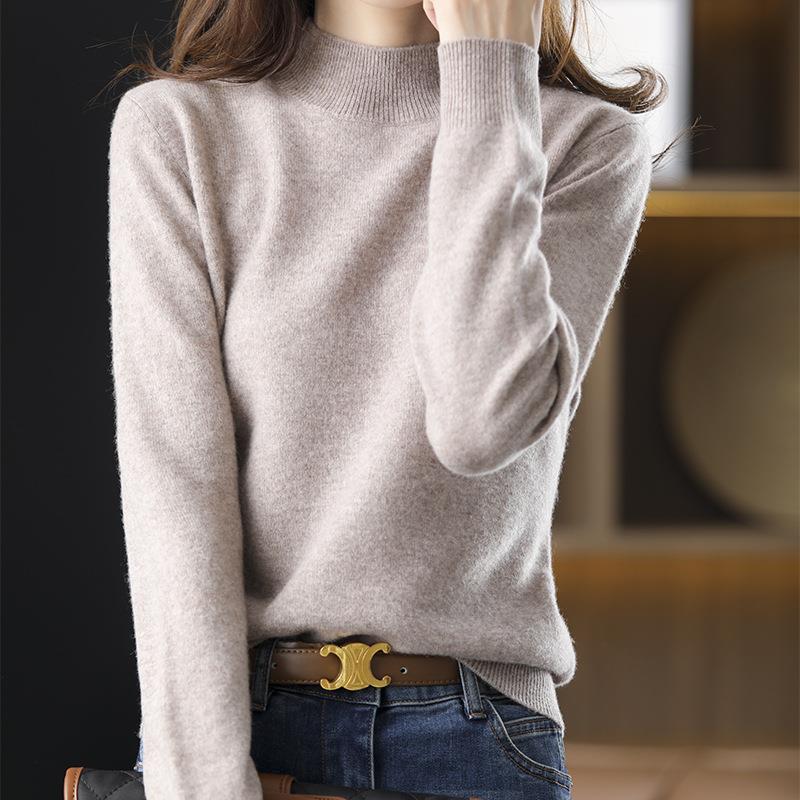 Nuevo medio suéter de cuello alto para mujer Otoño e Invierno suéter corto de color sólido suéter suelto engrosado camisa de fondo entrega de una pieza image 9