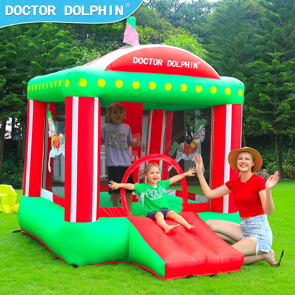 Castillo Inflable Infantil con Tobogán Doctor Dolphin para Uso Doméstico, Pequeño Castillo Inflable con Trampolín para Fiestas, Tobogán para Patio Interior