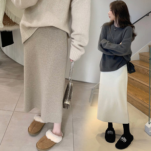 in stock Pregnant Women's Wool Knitted Skirt New Women's Autumn and Winter All-match Pendant Sense Straight Loose Hip Skirt Trendy