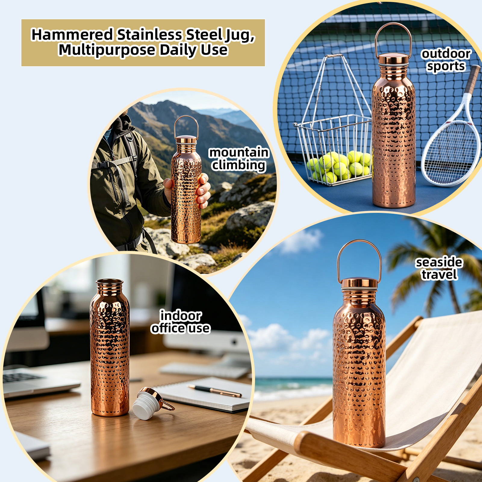 martillo de acero inoxidable hervidor deportivo transfronterizo explosivo portátil al aire libre portátil con taza de cobre galvanizado