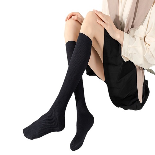 JK knee socks solid black and white plus thick vertical stripes slimming autumn and winter stackable calf two-way wear pressure socks Japanese style