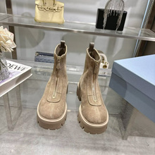 高端品质短筒西部靴女真皮2025新款中跟套筒复古马丁靴潮