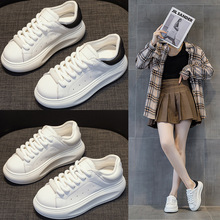 真皮小白鞋女2025秋冬款松糕厚底真皮麦昆小白鞋女单鞋运动休闲鞋