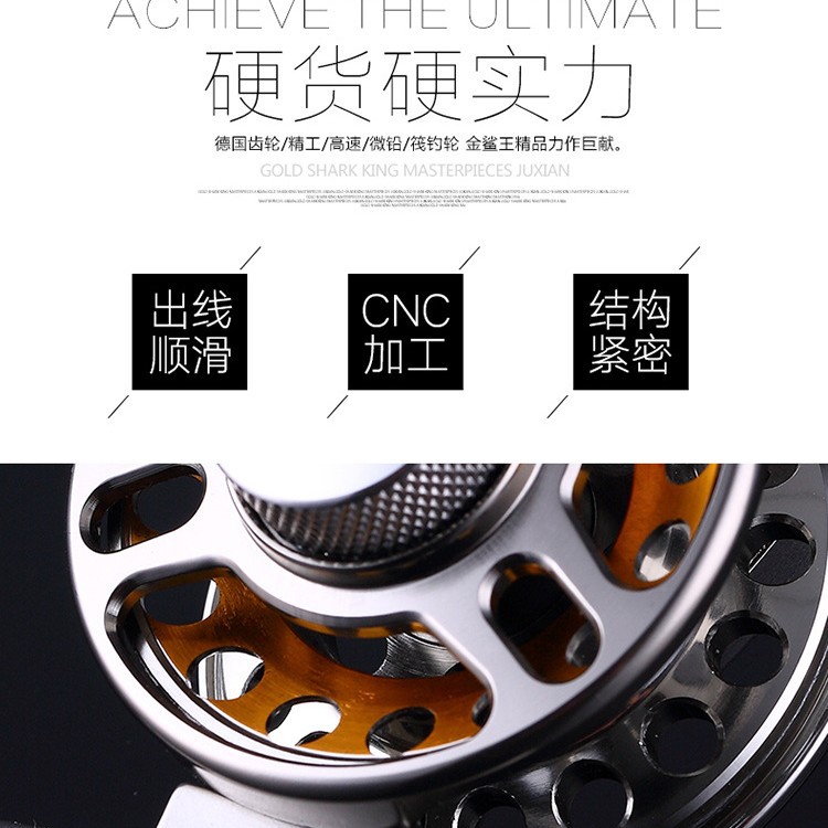 Golden Shark King Luya Wheel Flywheel Rueda giratoria de cabeza de Metal Rueda de pesca Rueda de línea de pesca Rueda de caña de mar Luya Rueda de pesca de mar