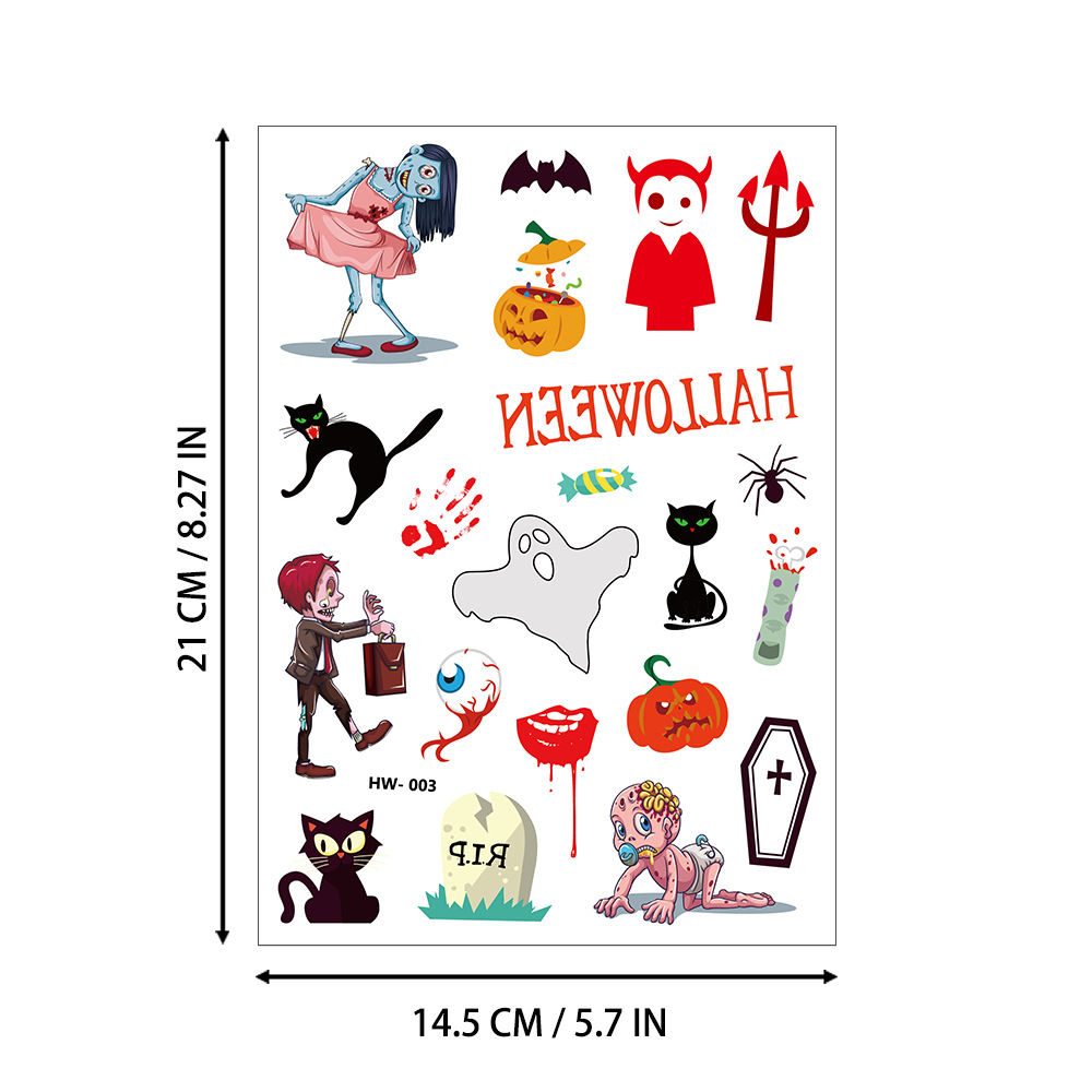 Tatuajes Temporales Infantiles de Halloween de Papel de Transferencia de Agua Impermeables