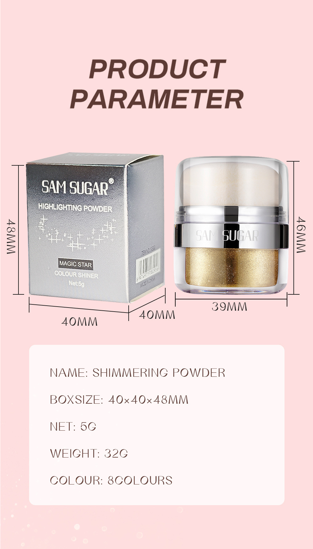 SAM SUGAR Cushion Highlighter Glitter Multi-functional Three-dimensional Contouring and Brightening Pearlescent Eyeshadow Body Pat Powder undefined