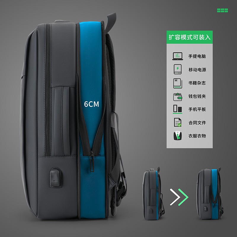 Mochila de viaje de negocios expandible para hombres bolsas portátiles multifuncionales de viaje de negocios USB mochila de viaje