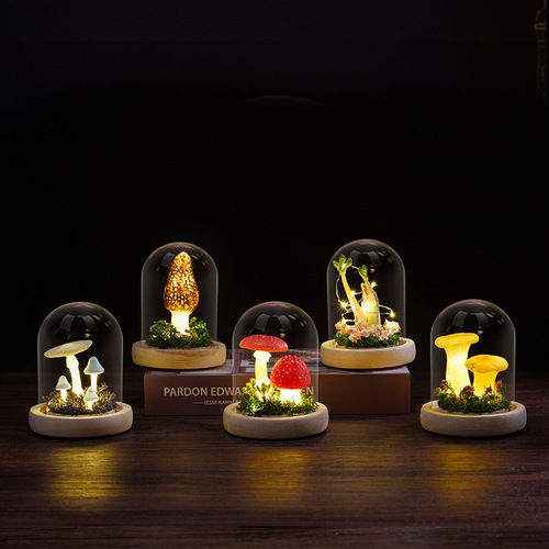 Manufacturer Direct Sale Simulation Mushroom Night Light Creative Everlasting Flower Glass Dome Gift Lighted Ornament Festival Gift