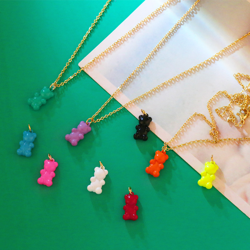 wholesale jewelry color bear shape pendant coppernecklace nihaojewelry