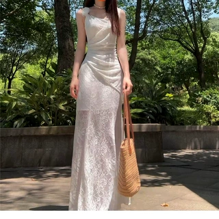 法式气质高级感白色蕾丝吊带连衣裙子女夏季2025新款修身包臀长裙
