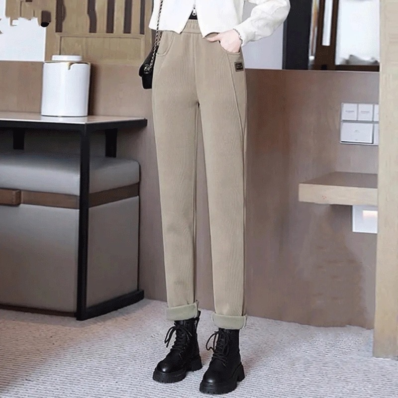 Pantalones harem de otoño e invierno más pantalones casuales de terciopelo 2024 nuevos pantalones cálidos rectos delgados de cintura alta pantalones sueltos