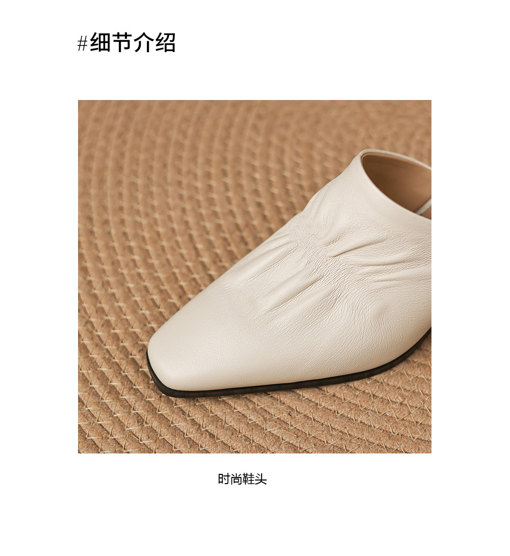 Sandal nữ bít mũi hở gót cao gót thô 5 cm, da bò mùa xuân hè — đen chi tiết 16