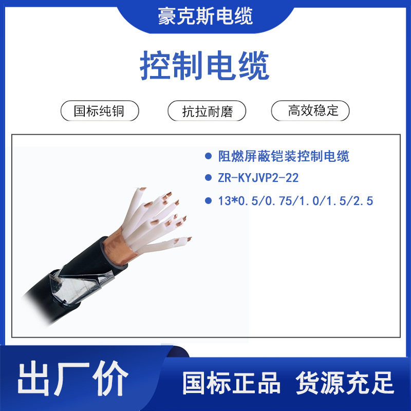 控制电缆硬芯国标屏蔽多芯阻燃耐火ZR-KYJVP2-22型号全 源头厂家