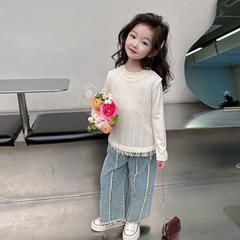 女童春裝套裝2024新款洋氣女寶寶春秋款女孩春季兒童裝三件套衣服