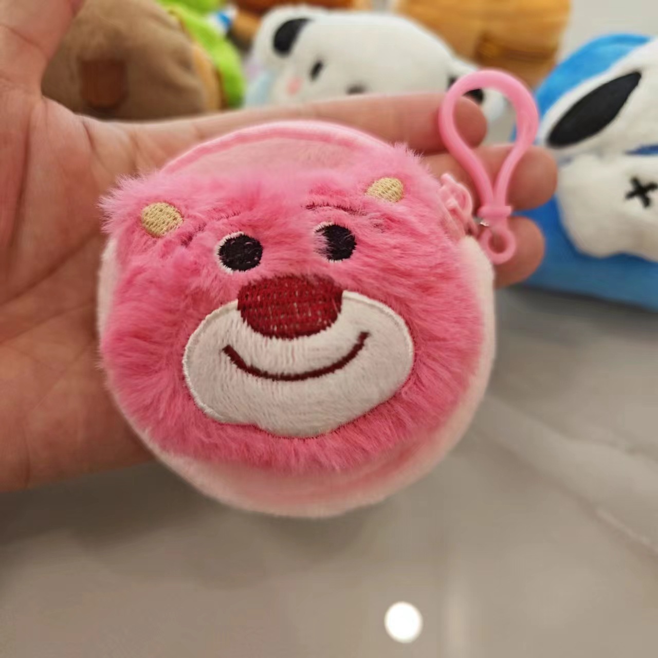 Pink bear head-round bag