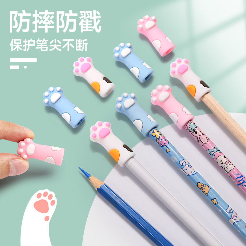 Cartoon Pencil Cover Cap Extender Pupil Cute Cat's Claw Creative Pencil Cap Hole Pencil Protective Cover