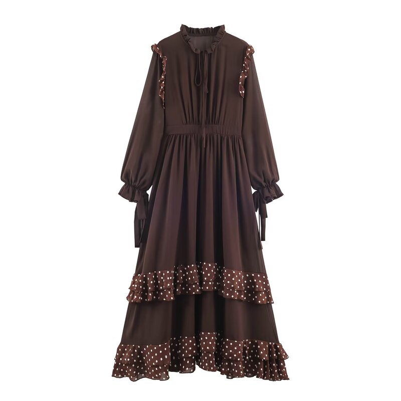 PB&ZA Women's Clothing 2026 Autumn New Collection: Elegant and Stylish Polka Dot Contrast Lantern Sleeve Long Dress PB&ZA Women's Clothing 2026 Autumn New Collection: Elegant and Stylish Polka Dot Contrast Lantern Sleeve Long Dress