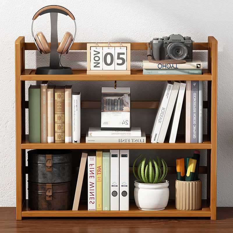 Solid wood bookshelf desktop shelf living room simple desk storage multi-layer shelf office desk small bookcase