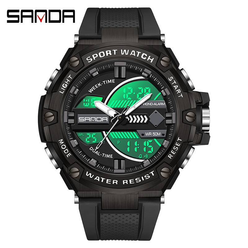 SANDA 3185 nuevos hombres electrónicos reloj de moda deportes al aire libre luminoso impermeable reloj despertador