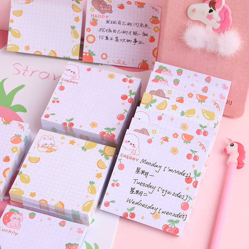 Cute Post-it Fruit Bear Rabbit Student Notes Mensaje Papel de nota Se puede pegar Notas Notas Notas N Publicaciones