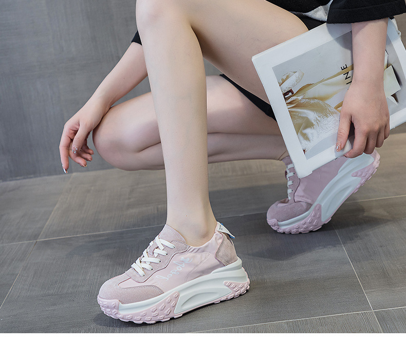 Giày sneaker chunky đế dày nữ mũi tròn tăng chiều cao mùa hè 2025 — M2376 màu vàng, M2376 màu be, M2376 màu xanh lam, M2376 màu hồng chi tiết 17