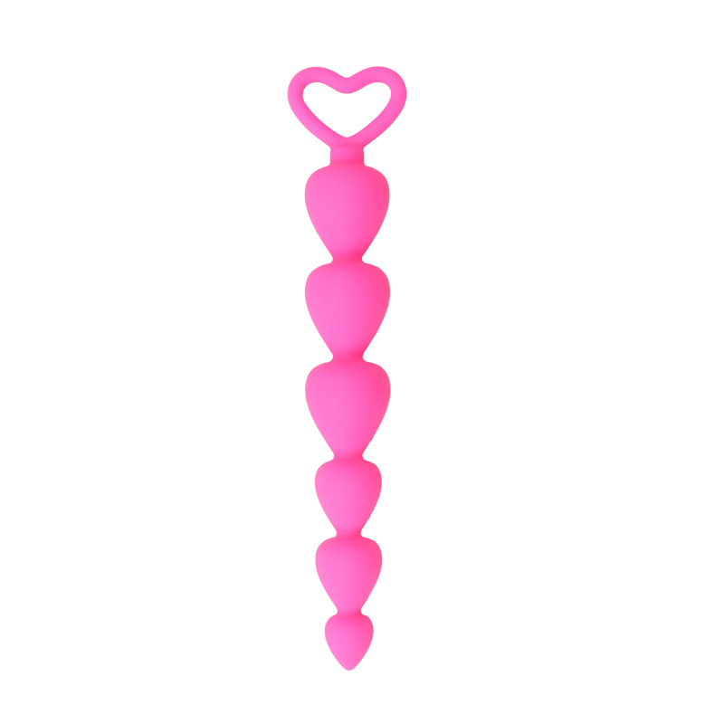 Silicone Heart-Shaped Anal Beads Plug, Berry Colour, Manual Non-Vibrating Design — detail image 8