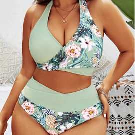2025欧美大码外贸新款连体性感游泳衣女双肩带三角BIKINI温泉泳装