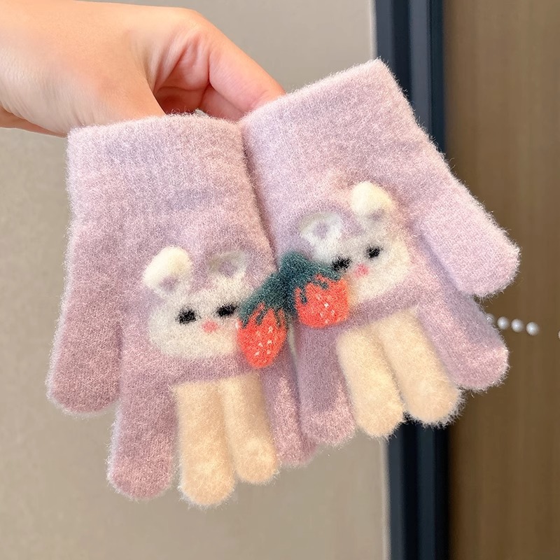 Niños guantes de medio dedo estudiantes de primaria caliente a prueba de frío guantes de dedo de punto 2025 nuevo guantes a prueba de viento y frío
