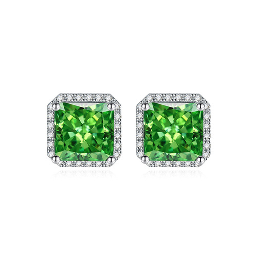 2024 new European and American style geometric square earrings light luxury sea blue ice flower cut high carbon diamond zircon earrings