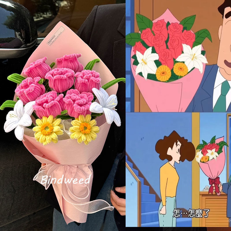 广志的花送美伢的同款仿真玫瑰花束手工diy材料包扭扭棒生日礼物