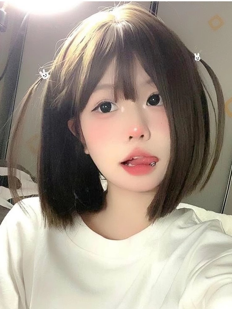 Cheng Ming Wig Women's Cold Brown Cyber Popular Summer Air Bangs Haibo Wavehead 2023 New Natural Full Headset