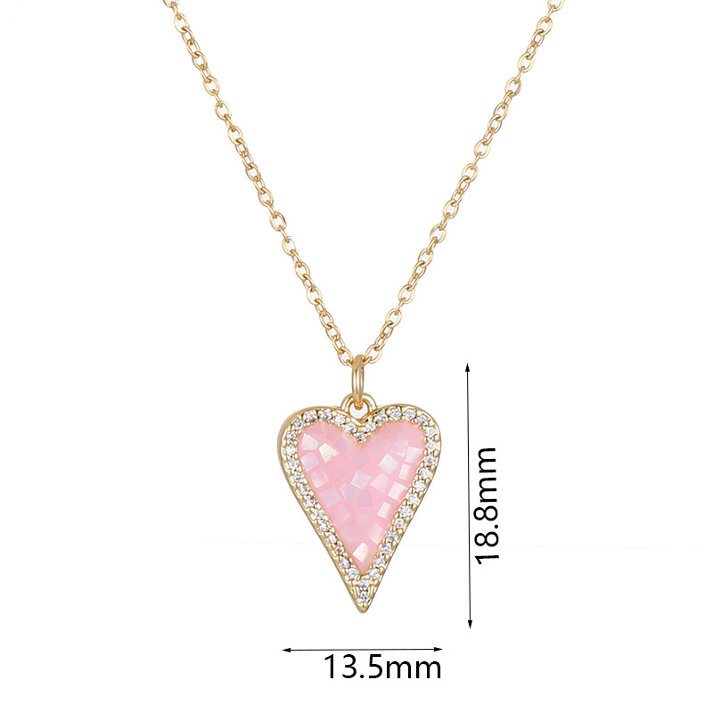 Simple Style Heart Shape Copper Enamel Zircon Pendant Necklace 1 Piece