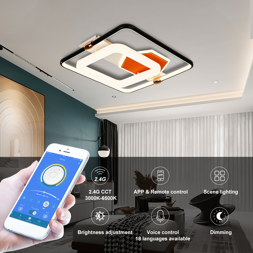 新款LED简约现代灯2.4G方形72W无极调光APP遥控吸顶灯客厅卧室灯