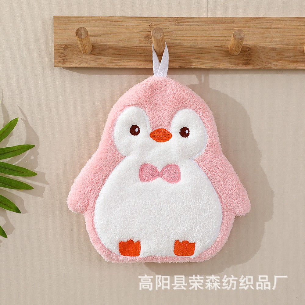珊瑚绒挂巾柔软吸水亲肤便携可爱卡通形象可挂式厨房浴室擦手巾