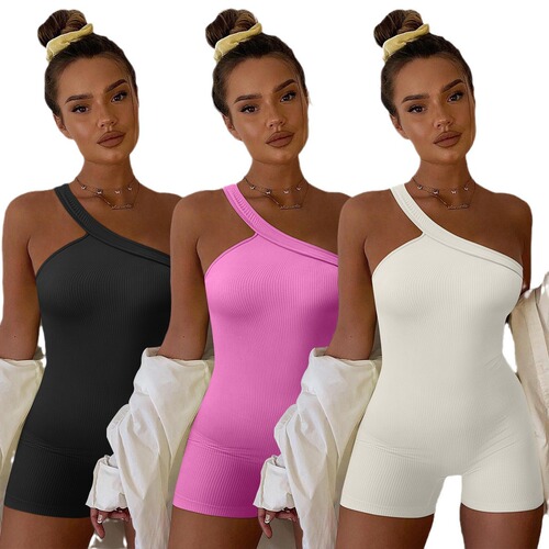 2024 Amazon Summer New Integrated Yoga Leggings, Foreign Trade Fashion Diagonal Shoulder Fitness Sports Clothing