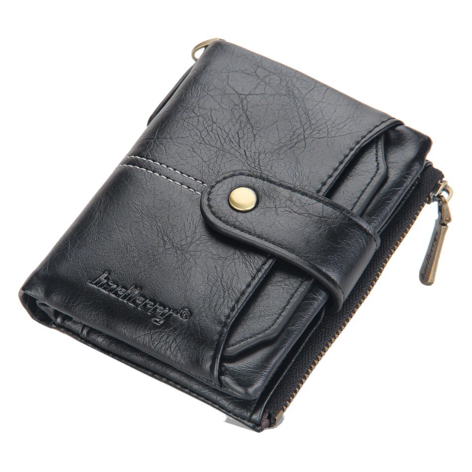 Мужской короткий кошелек BAELLERRY в европейском и американском стиле, с несколькими отделениями для карт, цепочкой, защитой от кражи, многофункциональный кошелек на молнии для мелочи